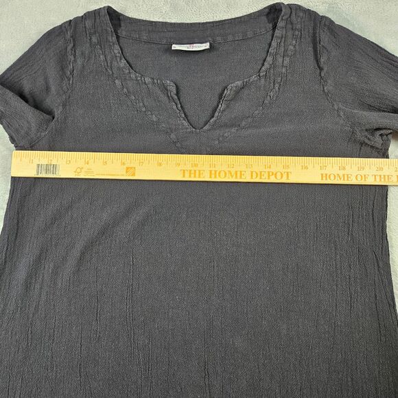 Cottonways Tunic Top Womens Size 2 Black Gauze Beachy V-Neck Asymmetrical - Picture 10 of 12